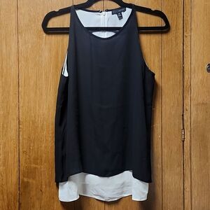 Willi Smith XS flowy silky black and white tank top formal business, back zipper